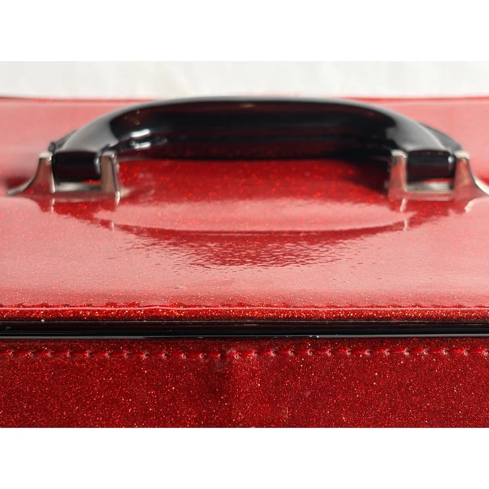 Lux de Ville Red Glitter Vanity‎ Case Leopard Print Retro Pinup Makeup Trunk Bag
